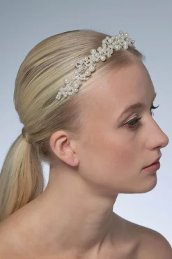 Braut Diadem mit Perlen in Ivory