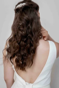 Braut Haarkamm in Halbmondform mit Perlen