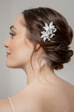 Braut Haarklammer mit Spitze, Süßwasserperlen und Strass