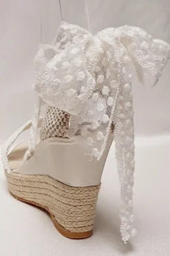Braut Sandaletten, Wedges mit Bändern und Pünktchenmuster - Megan