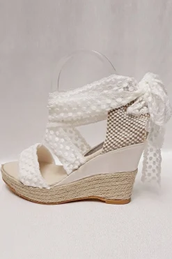 Braut Sandaletten, Wedges mit Bändern und Pünktchenmuster - Megan