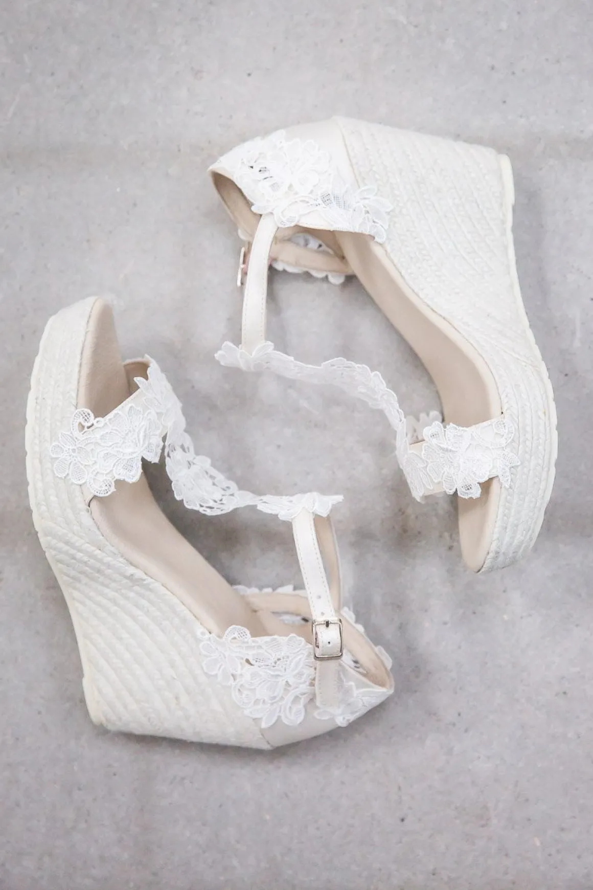 Braut Wedges, Sandalette mit Blumenspitze - Viena