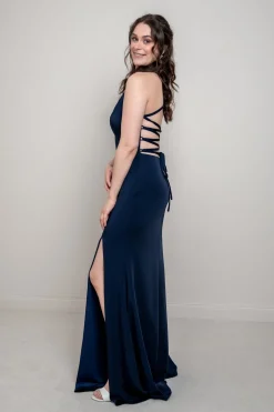 Dunkelblaues Abendkleid mit Rückenschnürung | Glam & Grace