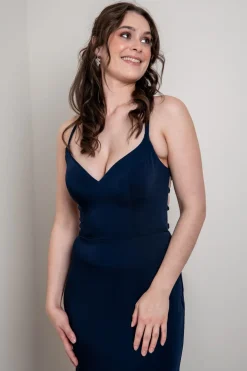 Dunkelblaues Abendkleid mit Rückenschnürung | Glam & Grace
