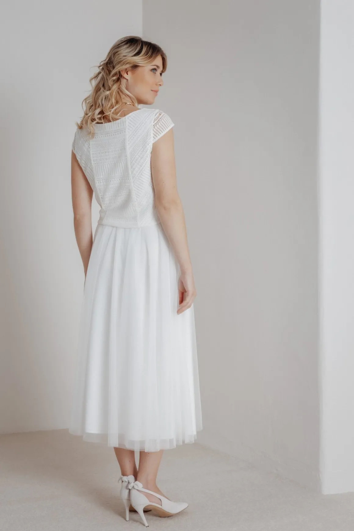 Elastischer Midi-Braut Rock in Ivory – Mailenn Eco noni