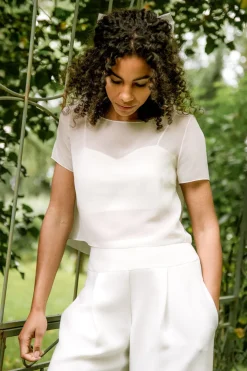 Kurzarm-Braut Top aus Chiffon – Lani noni