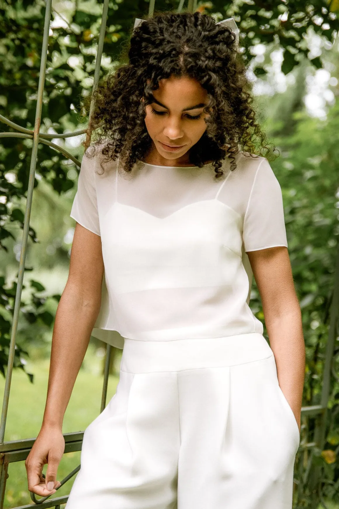 Kurzarm-Braut Top aus Chiffon – Lani noni
