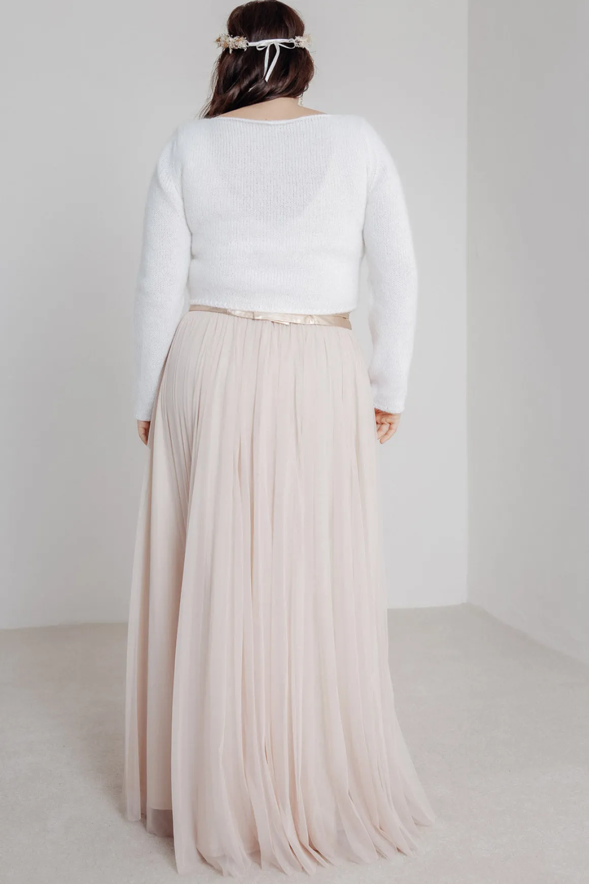 Langer Braut Rock aus fließendem Softtüll in Blush – India noni Curvy
