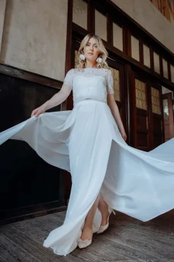 Maxi-Braut Rock in Ivory mit Beinschlitz – Jona noni