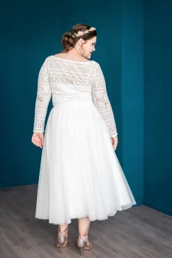 Midi-Softtüllrock in Ivory – Christy noni Curvy
