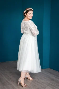 Midi-Softtüllrock in Ivory – Christy noni Curvy