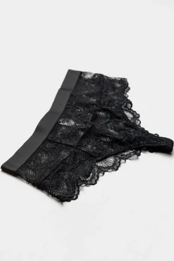 Schwarzer Spitzen-String im High-Waist-Look