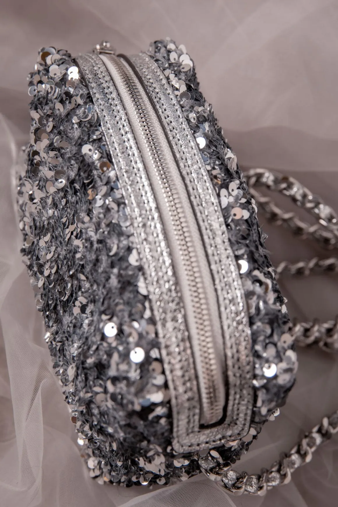 Silberne Handtasche mit Pailletten – Abro