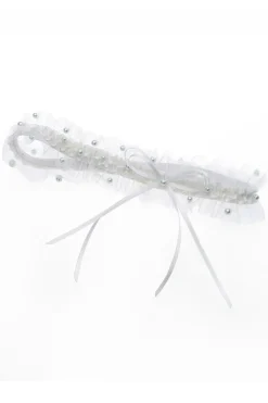 Strumpfband in Ivory mit blauen Kunstperlen