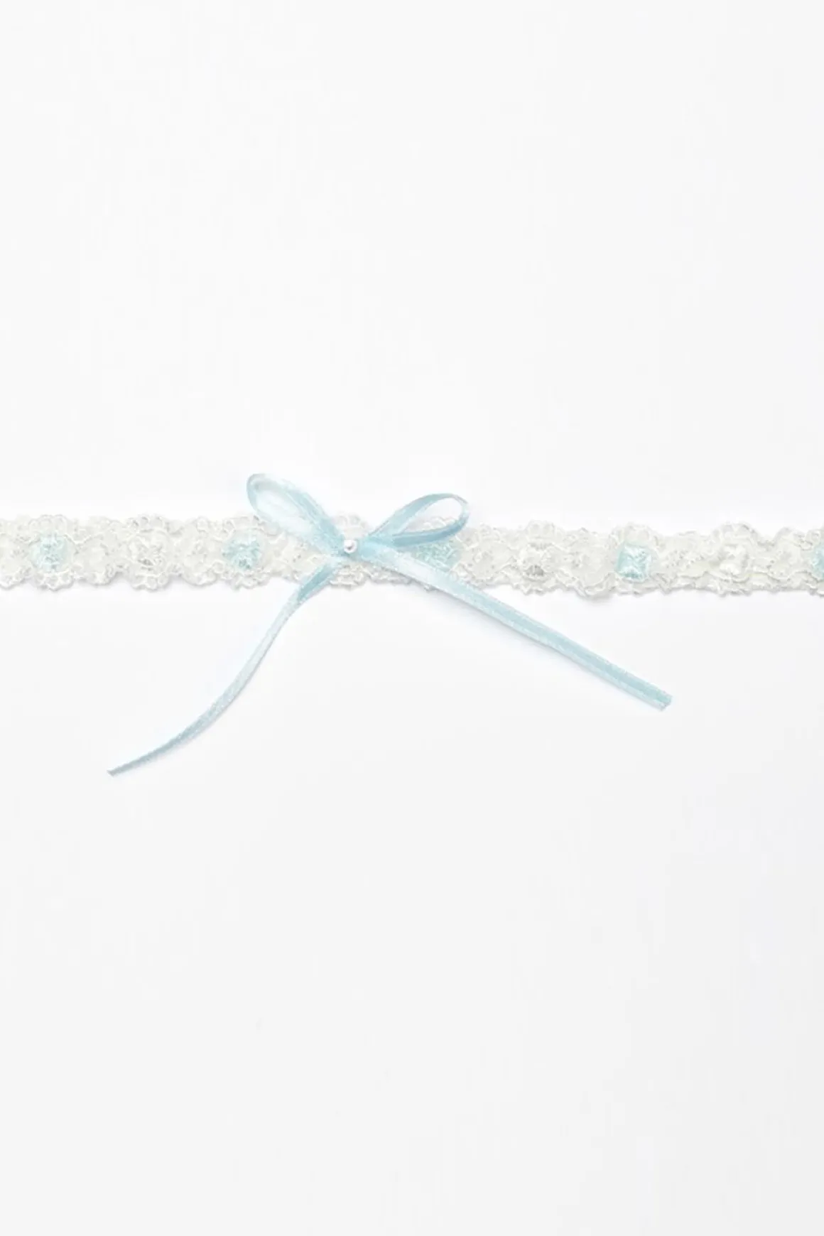 Strumpfband mit blauer Schleife und kleinem Strass-Stein