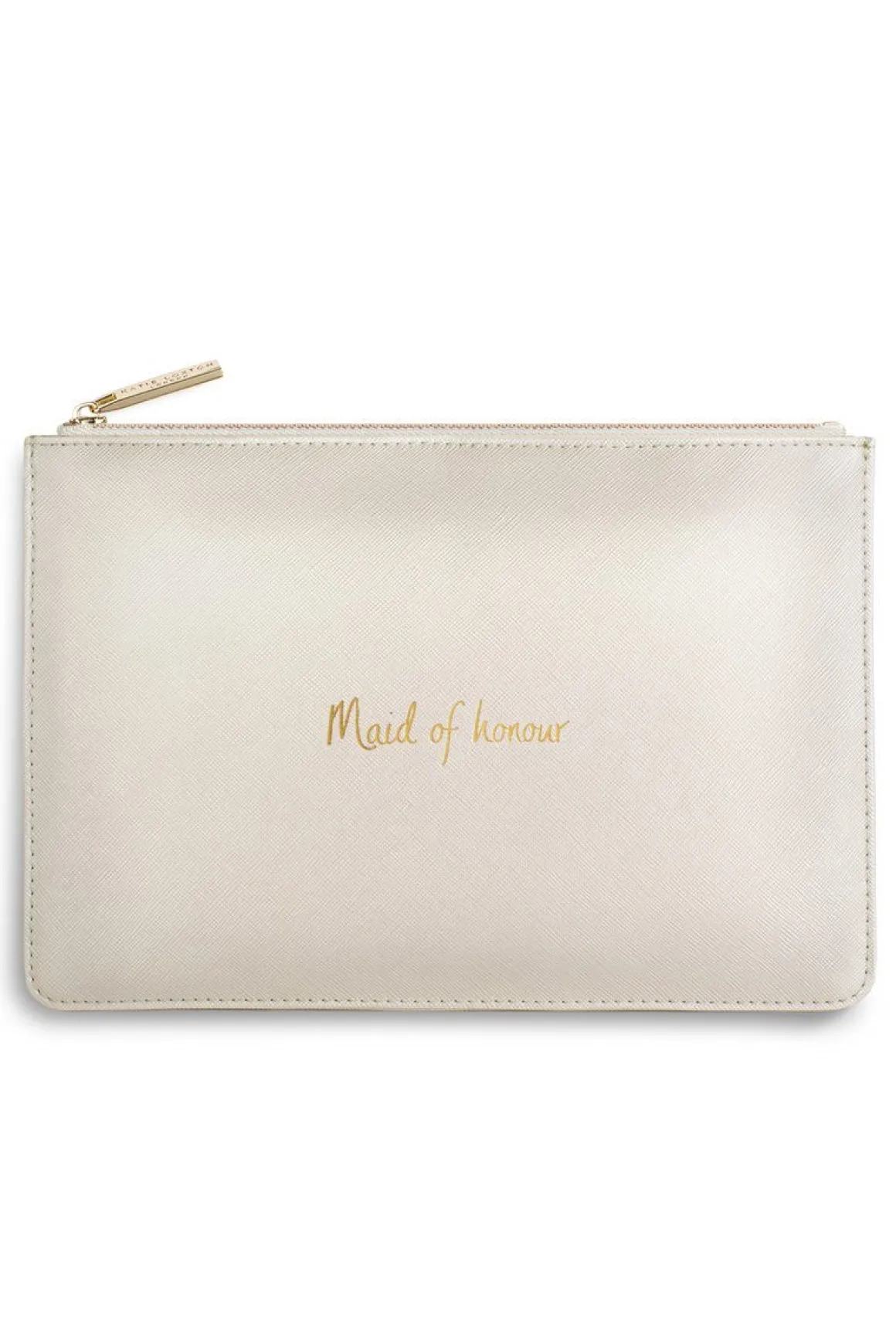 Vegane Clutch mit goldenem Schriftzug "Maid of honour" – Katie Loxton
